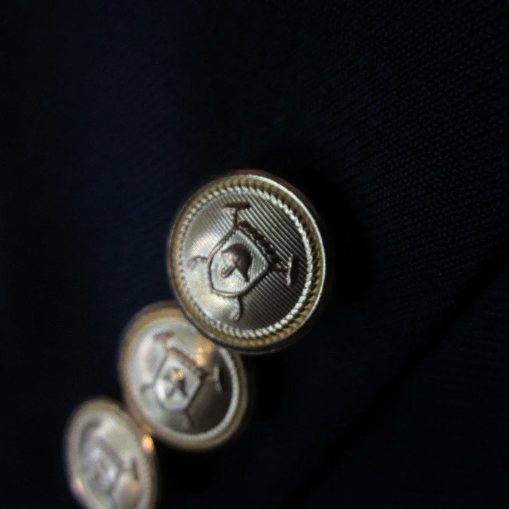 Lauren Ralph‎ Lauren Wool Blazer 44R Navy Gold Two Button Lined Wedding Guest